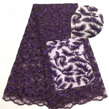 

Latest French Lace Fabric 2019 High Quality African Lace Fabric With Sequins For Nigerian wedding 5 yards