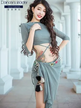 

2020 Women's new belly dance practice clothes sexy top + long skirt suit dancewear clothing High-end purple