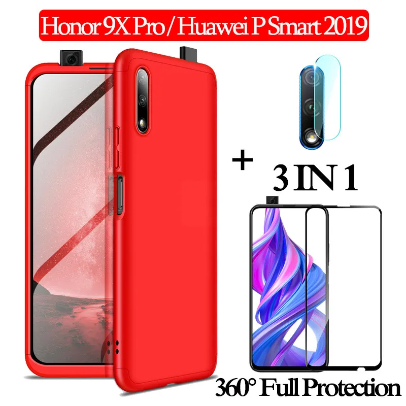 CaseFrontLensGlass5 3-в-1 cтекло+ 360 Защитный чехол на хонор 9x чехол Honor 9X Pro полная защита чехол Huawei-P-Smart- чехол хуавей-п-смарт- Пластик жесткий чехол хонор-9x задняя крышка чехол honor-9x - Цвет: CaseFrontLensGlass5