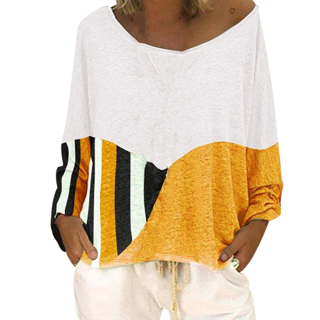 JAYCOSIN Fashion Blouse Casual Loose Round Neck Long Sleeve Color Matching Shirts Blouses Embroidery Casual Women Full Shirt 722