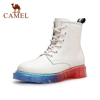 

CAMEL Autumn 2020 Martin Boots for Women British Style Rainbow 6-hole Flat Ankle Boots Lace-up Fashion Female Shoes