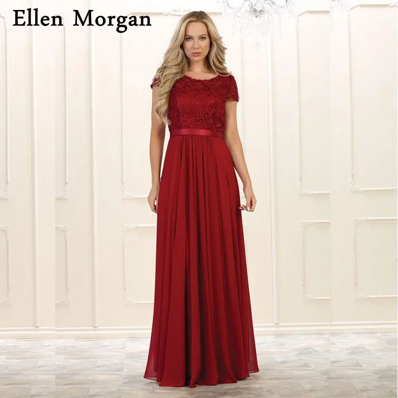 Темно-красный шифон платье для матери невесты жениха платья для женщин Свадебные праздничные платья длинное, кружевное до пола крестной длинное формальное платье