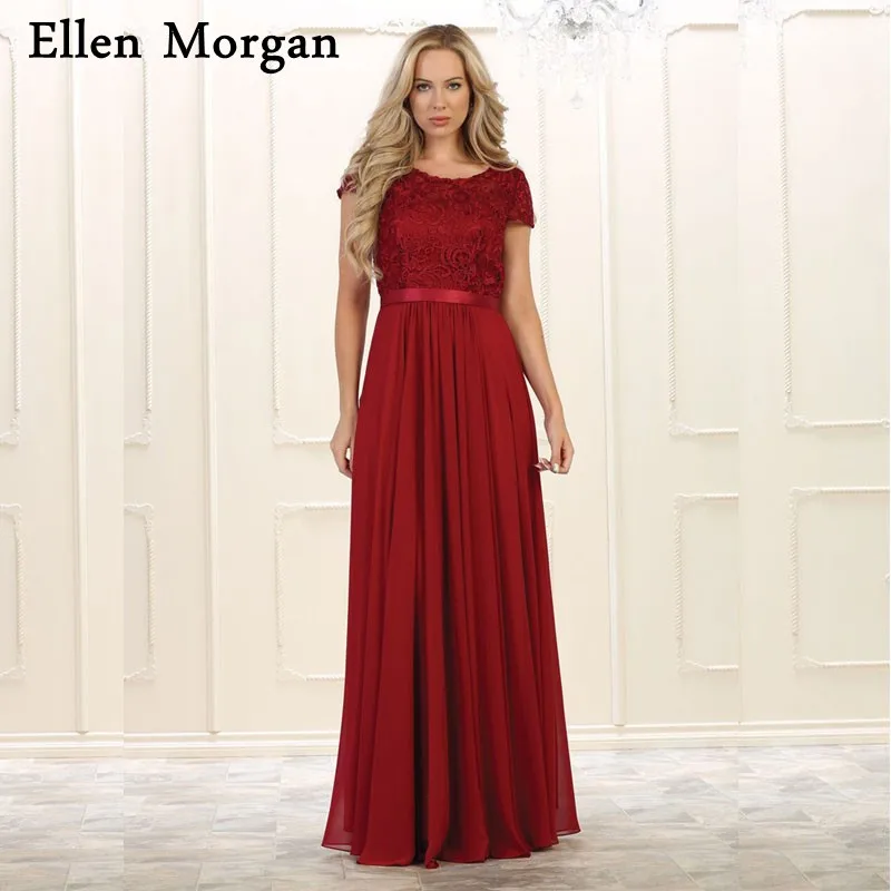 Bourgondië Chiffon Moeder van de Bruid Bruidegom Jurken voor Bruiloft Partij Jassen Lace Floor Lengte Godmother Lange Formele Gowns Bourgondië Chiffon Moeder van de Bruid Bruidegom Jurken voor Bruiloft Partij Jassen Lace Floor Lengte Godmother Lange Formele Gowns