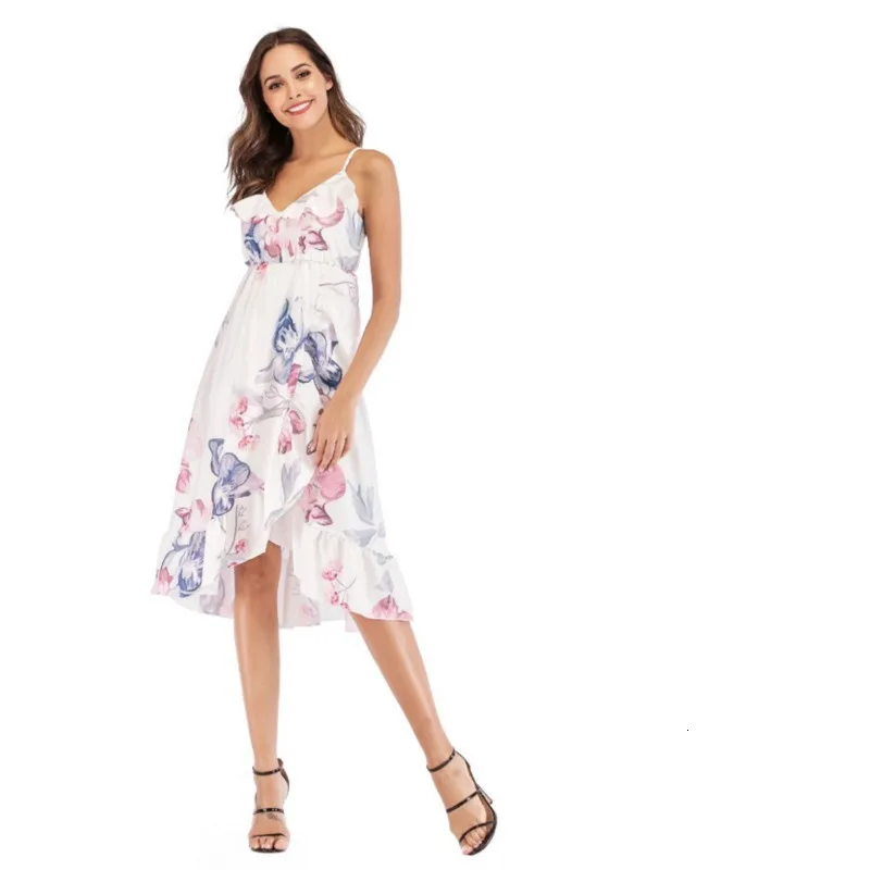 Lotus Leaf The Edge Of The Water Ink Depth V Camisole Irregular Printing Easy Pregnant Woman nursing beach Dress long vestido
