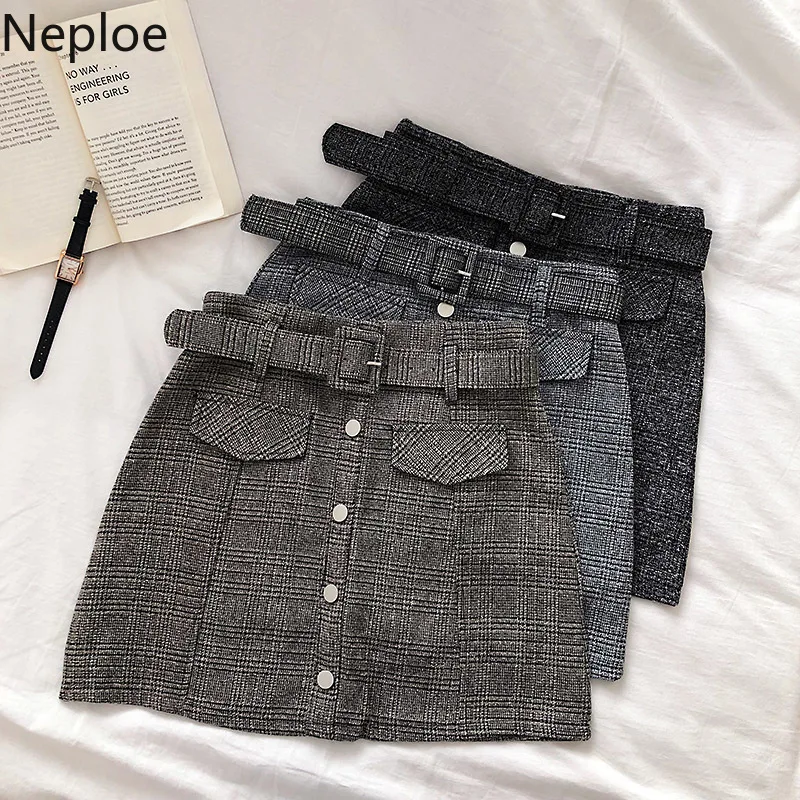 Neploe Поддельные карманы плед Faldas Mujer Moda 2020 новая линия короткая мини юбка для
