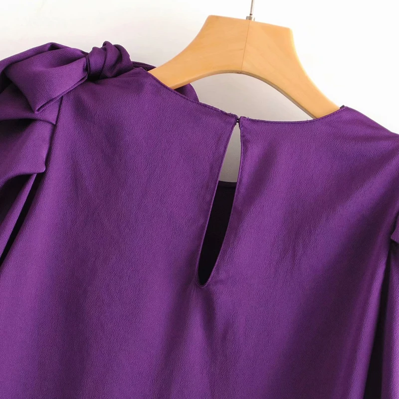 Cs961 Новая женская блузка с круглым вырезом, пышными рукавами и бантом на плечах, Женская Весенняя Осенняя рубашка с длинными рукавами, топы