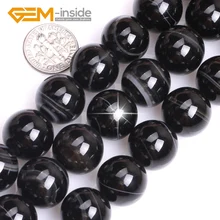 6-18 мм натуральные круглые черные полосы оникс бусы из камня Агата для самостоятельного изготовления ювелирных изделий браслет ожерелье подарок 1"