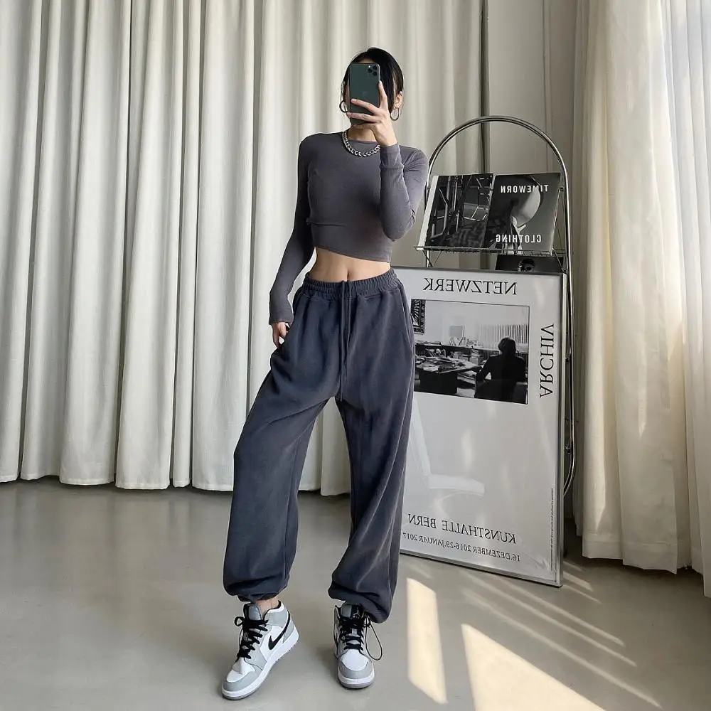 

2020 Fashion Women Hip Hop High Waist Baggy Gray Sweatpants Running Jogging Sport Casual Joggers y2k Pants Trousers Streetwear
