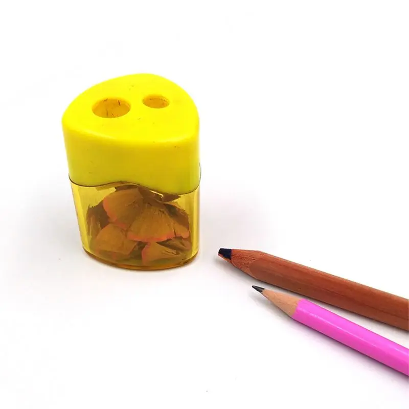 Double Hole Triangle Shaped Pencil Sharpener With Cover And Receptacle 4 Colors