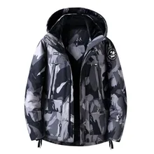 Мужской пуховик, зимний пуховик, гусиная парка с капюшоном, камуфляжный принт, плотное теплое пальто, куртки