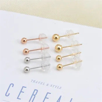 

DIY accessories G18K gold ball earring hollow holder hand-made accessories glossy small net red earneedle with earplug