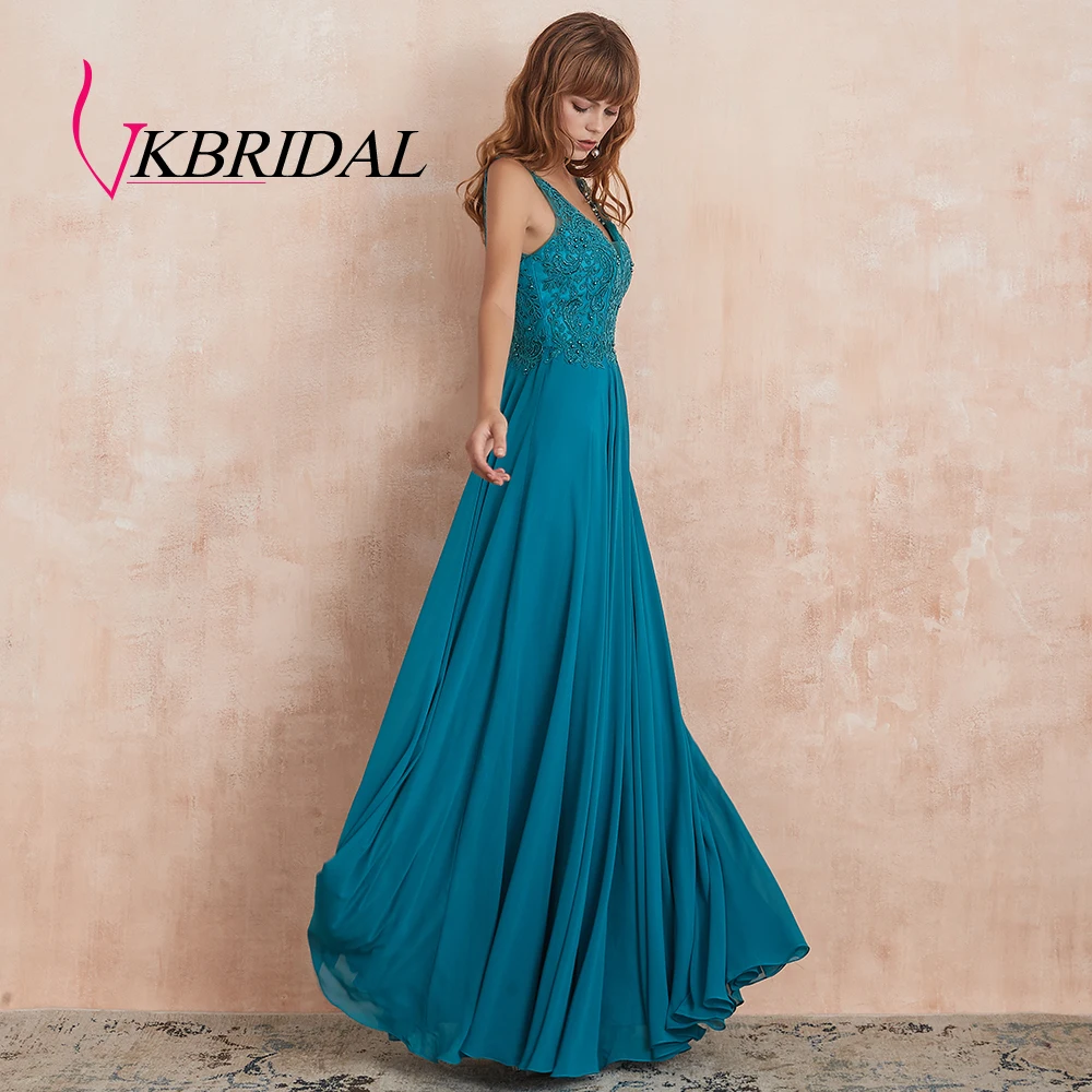 VKbridal Tank Top Lace Prom Gowns Long Deep V Neck Chiffon Bridesmaid Dresses Plus Size