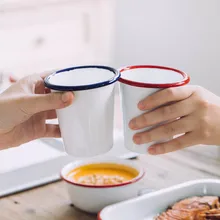 S Размер в японском стиле кружка "Джентльмен" толстая красная и синяя эмалированная чашка простая Бытовая кружка держатель для кофейной чашки