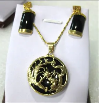 

jade bless happy/dragon pendant earrings set>>plated watch wholesale Quartz jade CZ crystal