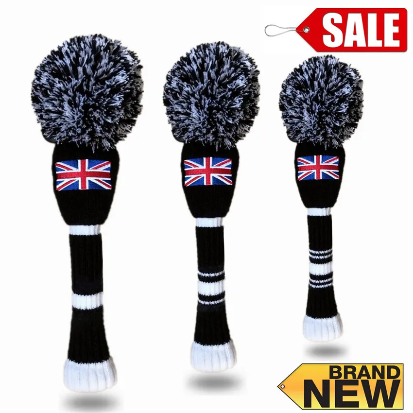 Golf Head Cover Knit Pom Pom Wool Putter Wood 3 Pcs Driver Knitted Golf Club Headcovers Sleeves