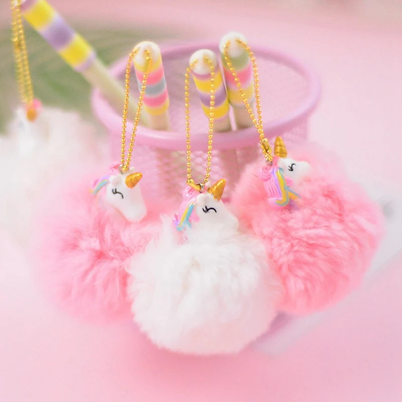 

Cartoon Unicorn Cute Plush Ball Pendant Gel Pen Ink Pen Promotional Gift Stationery School & Office Supply