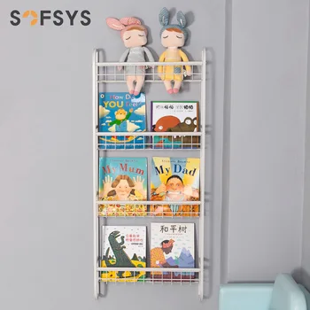 

Children Wall Mounted Bookshelves Rack Space Saving Books Picture Books Rack Kindergarten Baby Simple Wrought Iron Bookshelves