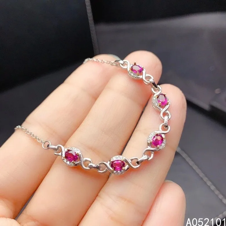 

KJJEAXCMY fine jewelry S925 sterling silver inlaid natural Garnet new Girls elegant hand Bracelet Support test Chinese style