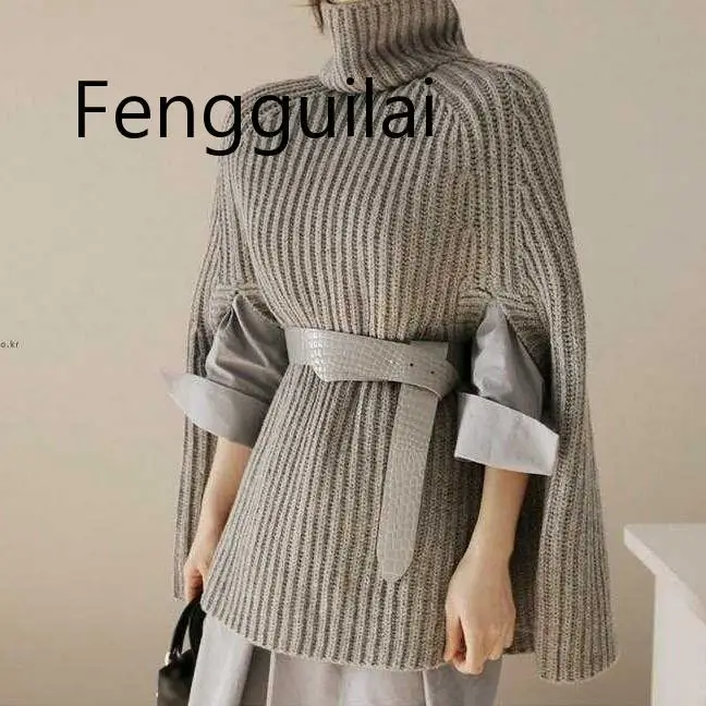 Autumn Winter Elegant Women Turtleneck Knitted Sweaters And Pullovers Casual Black Jumper Cloak Sweaters Loose Female Poncho Autumn Winter Elegant Women Turtleneck Knitted Sweaters And Pullovers Casual Black Jumper Cloak Sweaters Loose Female Poncho
