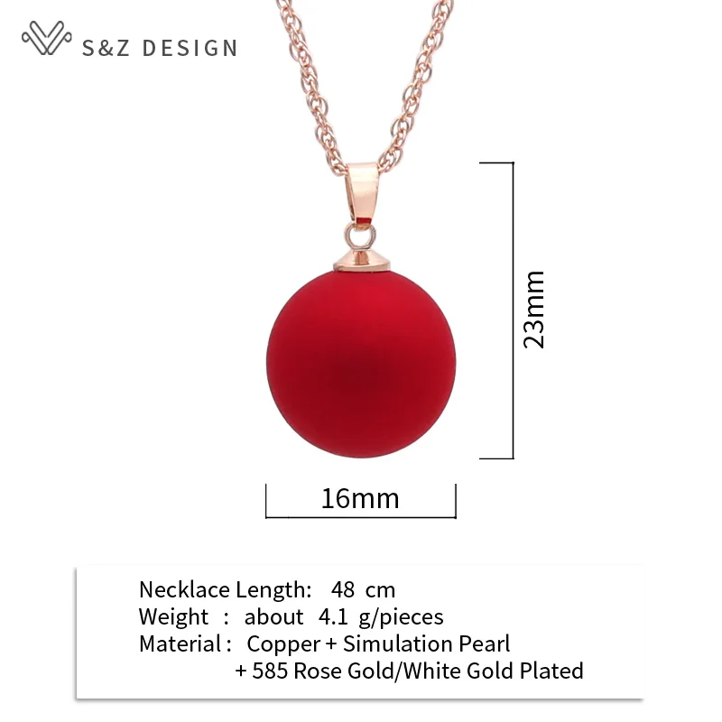 S&Z DESIGN Fashion Big Round Pearl Pendant Necklace For Women Wedding 585 Rose Gold Color Classic Jewelry