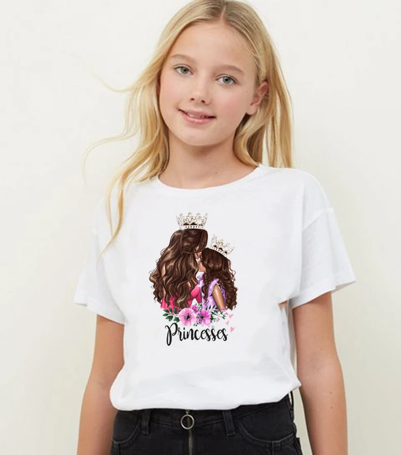 

Fashion White Kids Tshirt Harajuku Super Mama Princess Print T-shirt Summer Funny Children Short Sleeve Girls Tee Shirts