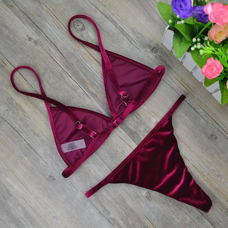 

Europe And America Bikini Gold Velvet Solid Color Triangular Swimming Trunks Sexy WOMEN'S Seperated Swimwear Women's Bikini
