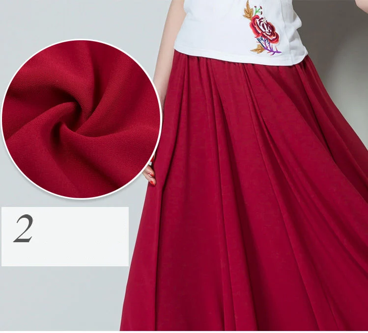 New Summer Chiffon Skirts Plus Size Full-Length Skirt High Waist Elegant Dance Skirt Pink Black Red Navy Blue White Long Skirts leather skirt