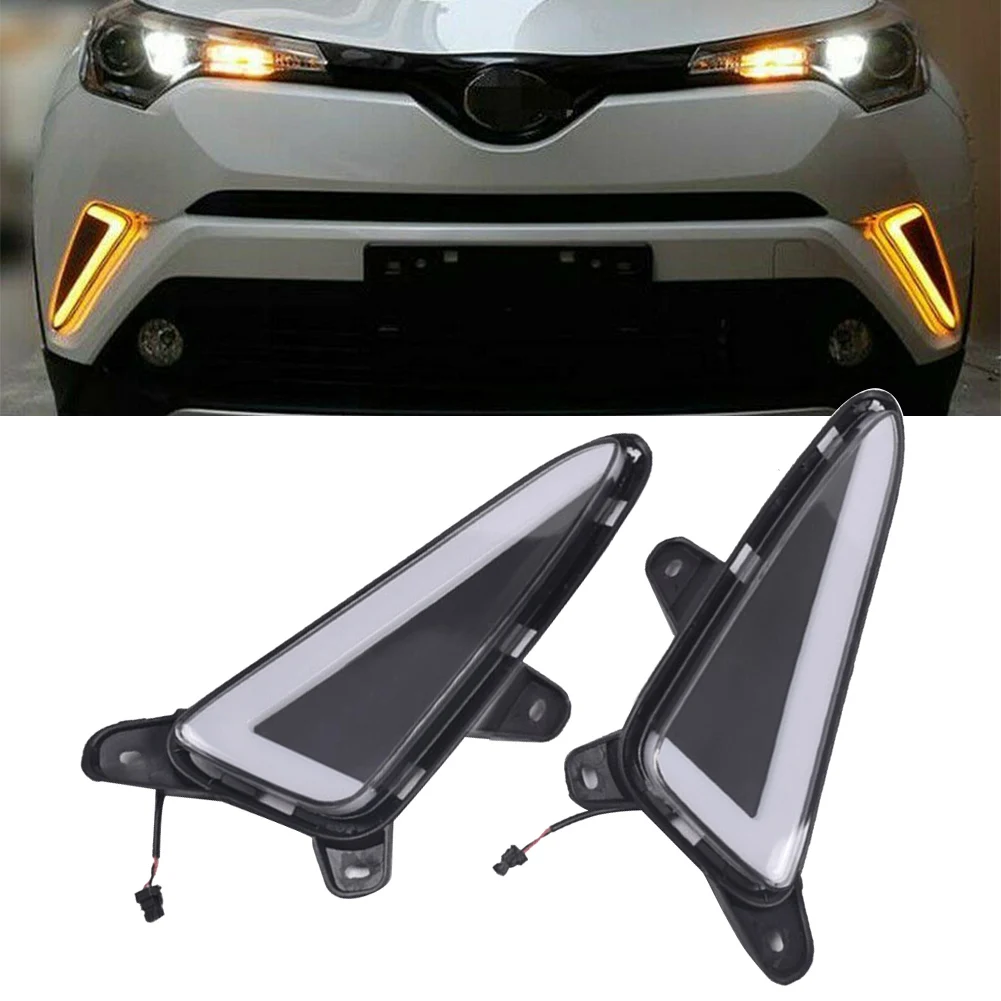 2x Car LED Daytime Running Lights Yellow Turn Signal Fog Lamp Kit For Toyota CHR C HR 2016 2017