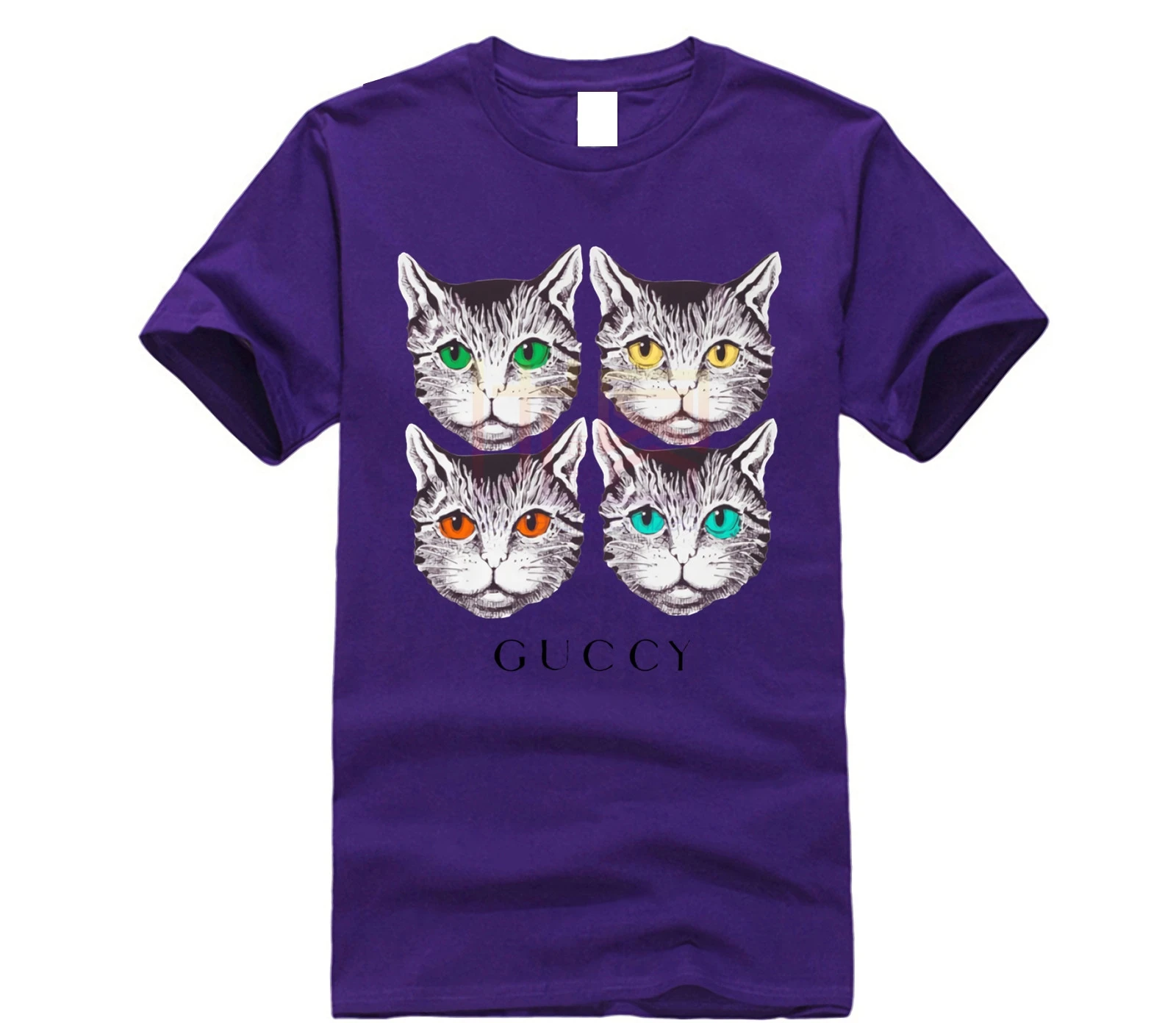 Guccy Mystic Cat, Мужская футболка, новинка, Летний стиль, повседневная одежда, повседневный топ с коротким рукавом, повседневные футболки, одежда из хлопка, футболка - Цвет: purple