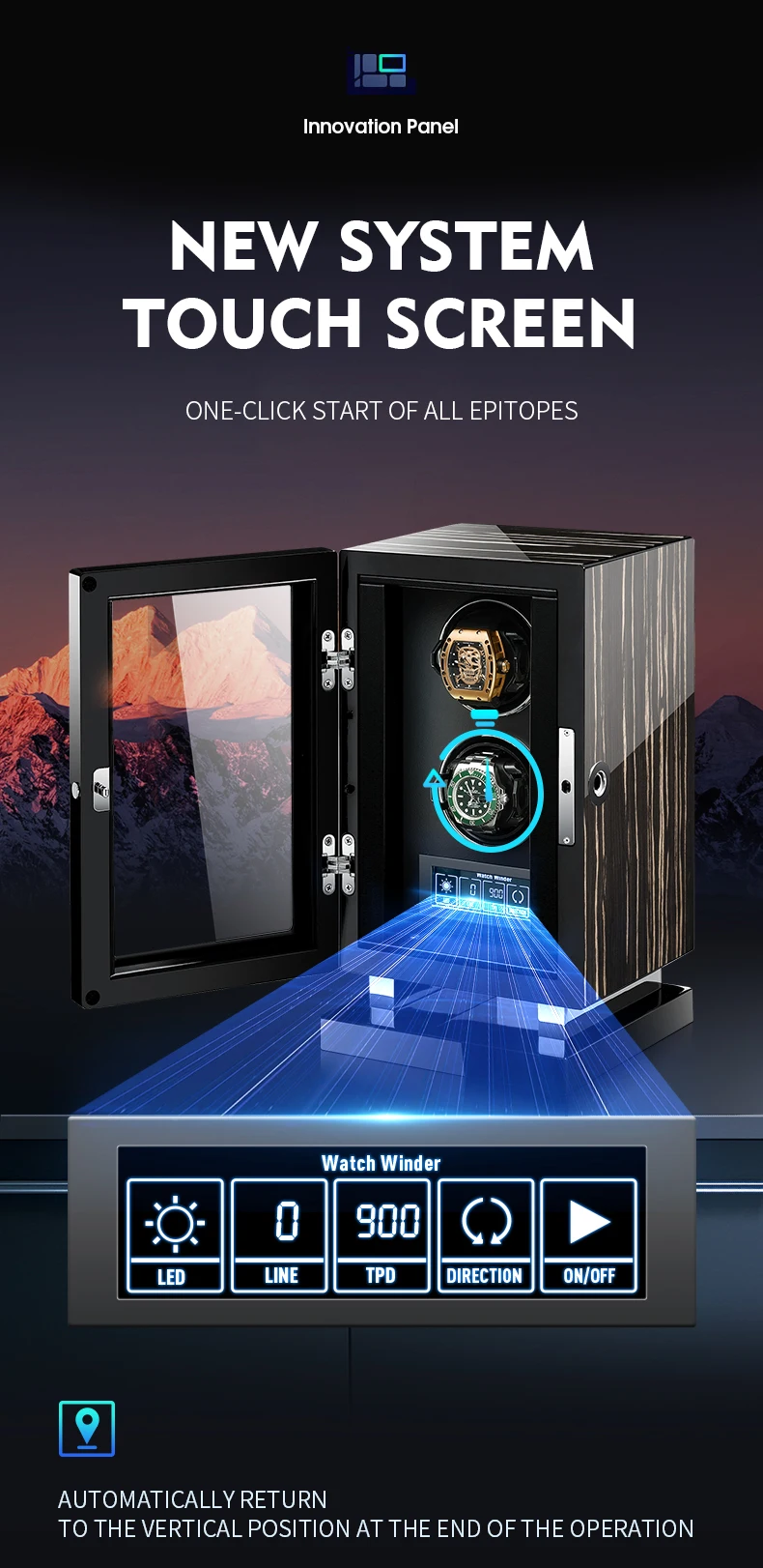 Luxury 4-Slot Automatic Watch Winder with Fingerprint Unlock, Touchscreen Control, Inte... - SKU LAWW1600 - UGI Packaging