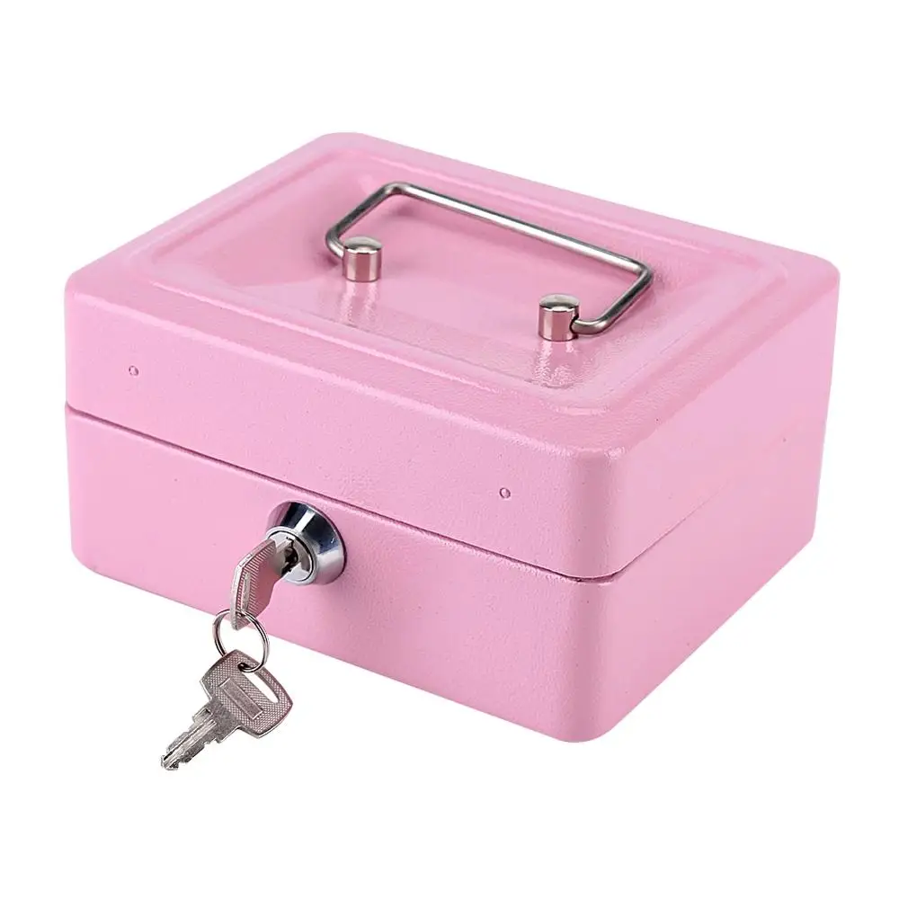 Pink 5.9 x 4.72 x 2.95 Mini Portable Steel Lockable Cash Coin Security Box with 2 Keys & 6 Compartments Design for Home Office Traveling 