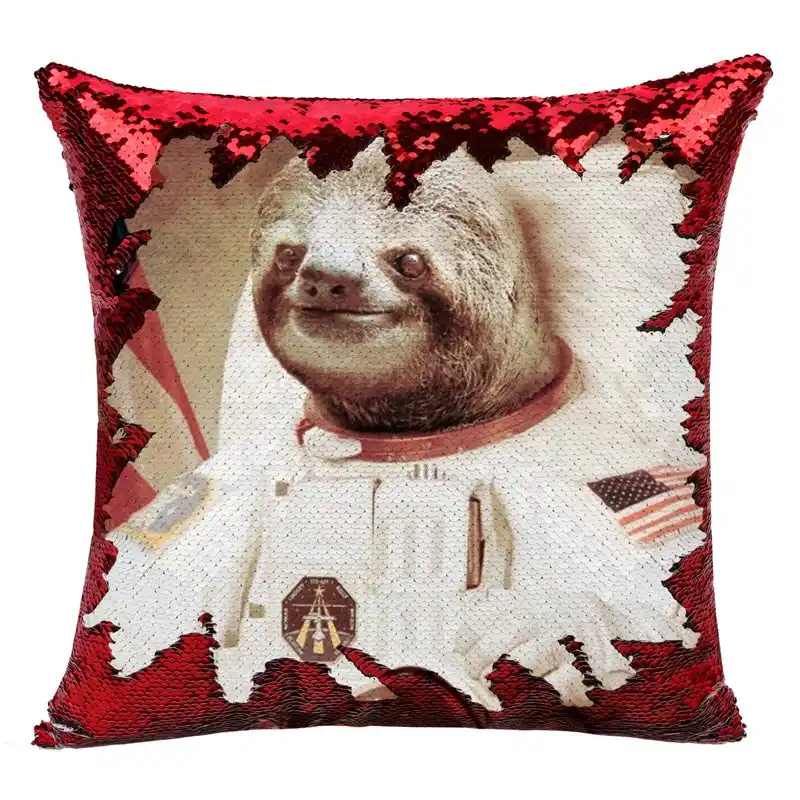 sloth sequin pillow