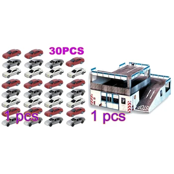

1:87 HO Scale Handmade Parking Lot Paper Model Sand Table Parking Lot Model with 30Pcs 1/200 Scale Mini Car Plastic Model Car