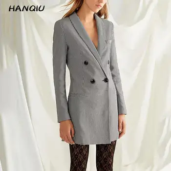 

Fall 2019 fashion houndstooth blazer women double breasted blazer office blazers and jackets korean plaid blazer women coat gray