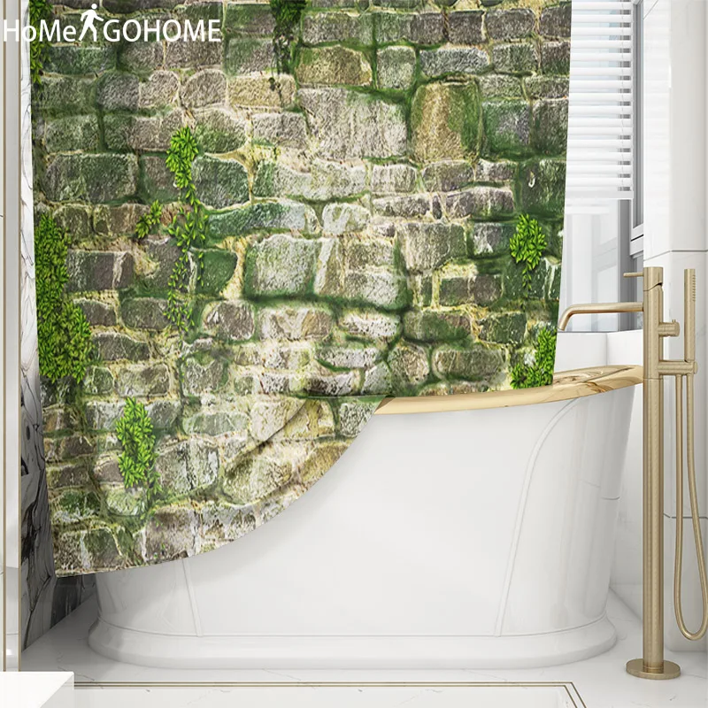 3D каменная кладка занавеска для душа s занавеска для ванной комнаты водоросли зеленая богемная ткань занавес для ванной Большой cortinas de bano douchordijn
