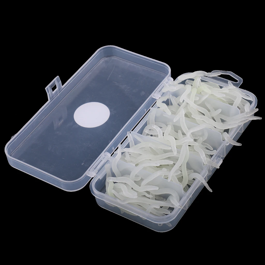 150Pcs Silicone Artificial Soft Fishing Baits Sea Earthworm Lures Clamworm Trout Lure White can Glow in the Dark