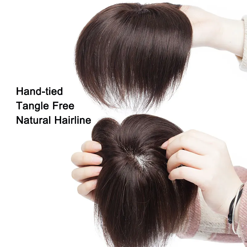 SEGO 7x8cm Straight Mono Base Hair Topper Non-Remy Human Hair Pieces for Women Toupee Hair Clips in 100% Human Hair