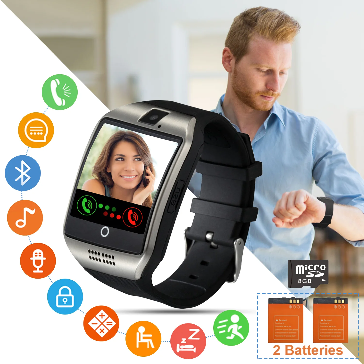 

Q18 Smart Watch Touchscreen Camera Bluetooth SIM TF Card Slot Pedometer Sleep Fitness Tracker Sport Watch For Huawei Xiaomi Ios
