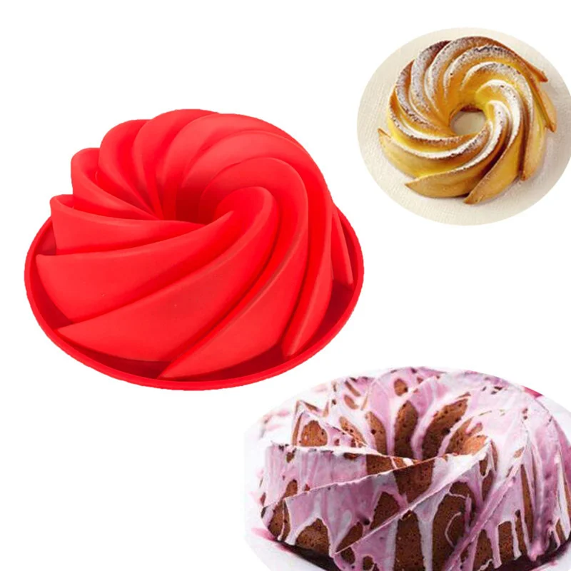 Silicone Cake Mould 3D Big Swirl Spiral Shape Cake Mold Pan Kitchen Baking Tools for Cake Bakery Baking Bakeware 24x9cm Molds