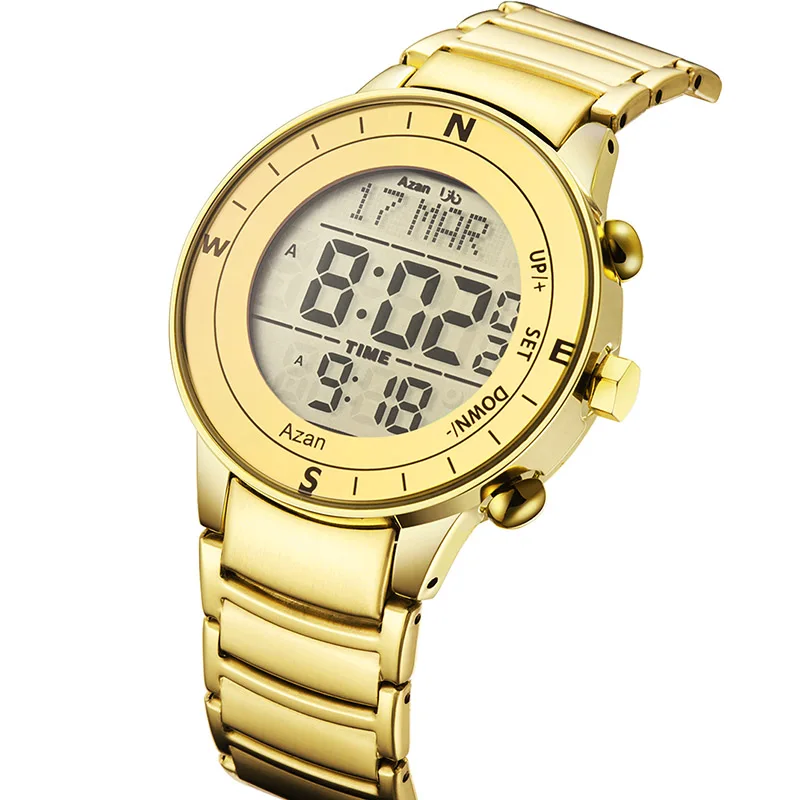 Muslim Azan Watch for Prayer with Qibla Compass Adhan Alarm Hijri Calendar Islamic Al Harameen Fajr Time Wristwatch | Наручные часы