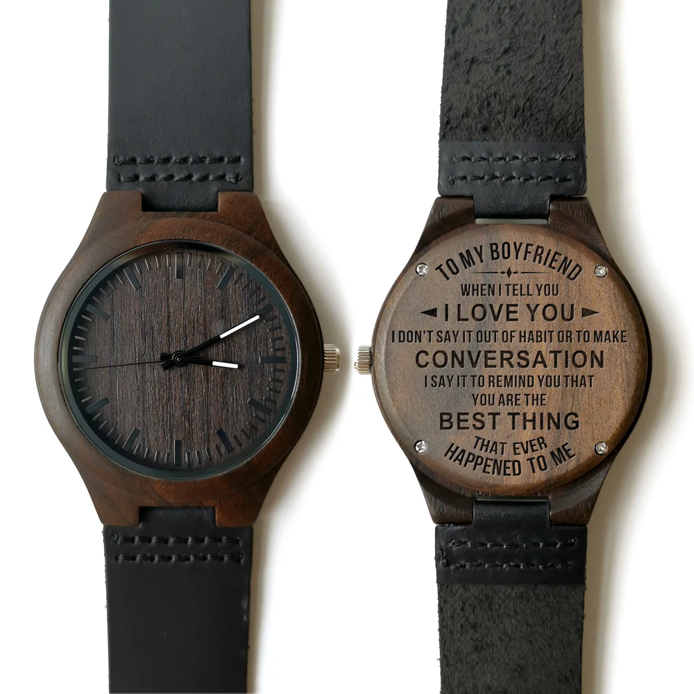 Back carved blessing leather watch with sandalwood night light watch To my boyfriend's