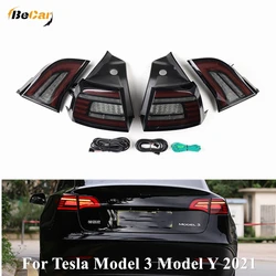 Animação drl indicador sequencial lâmpada traseira luz de freio por sua vez sinal para tesla modelo 3 y 2021 led conjunto da lanterna traseira do carro