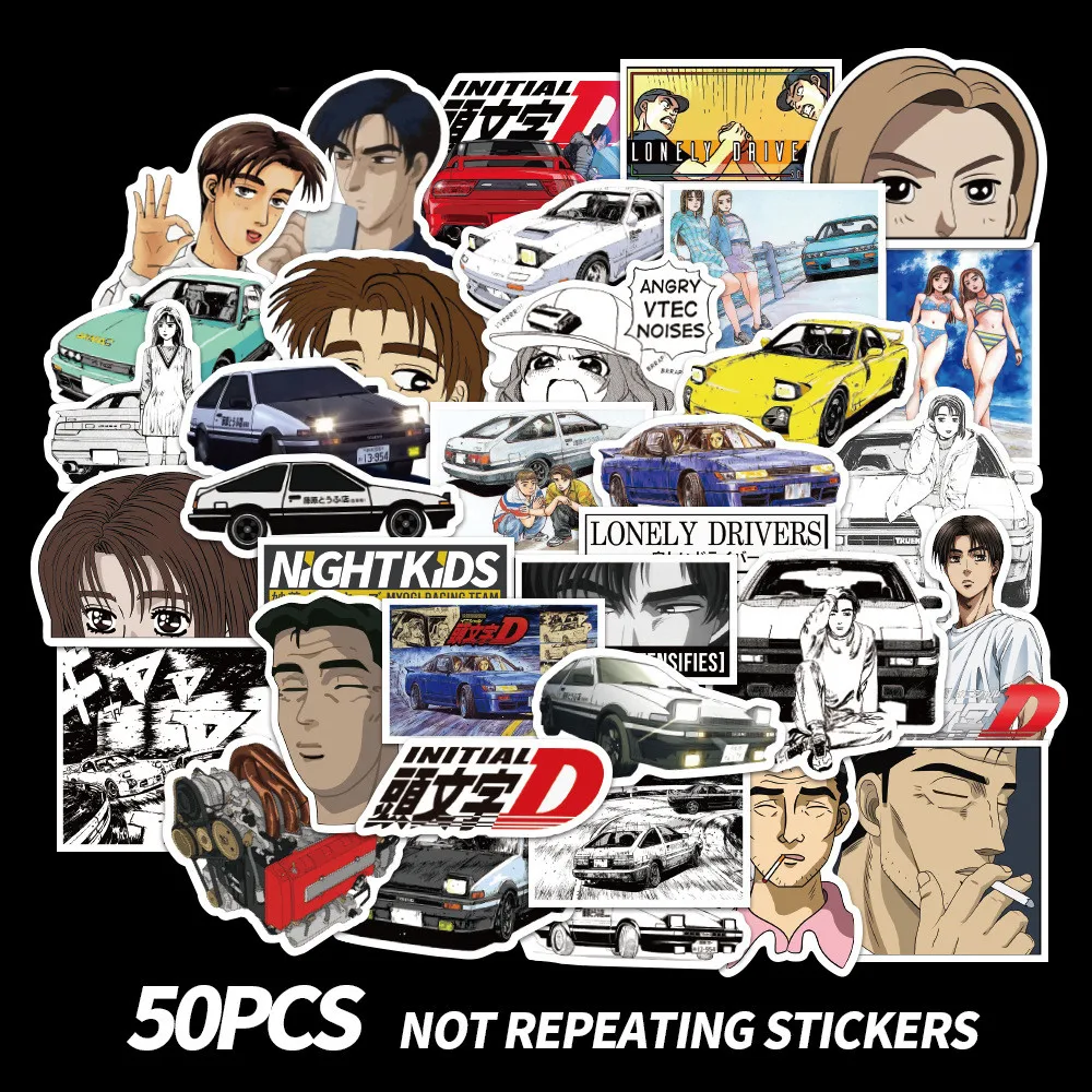 10/50Pcs Anime Initial D Scrapbook Stickers Japanese Cartoon Drift Snowboard Luggage Skateboard Waterproof Graffiti | Канцтовары для