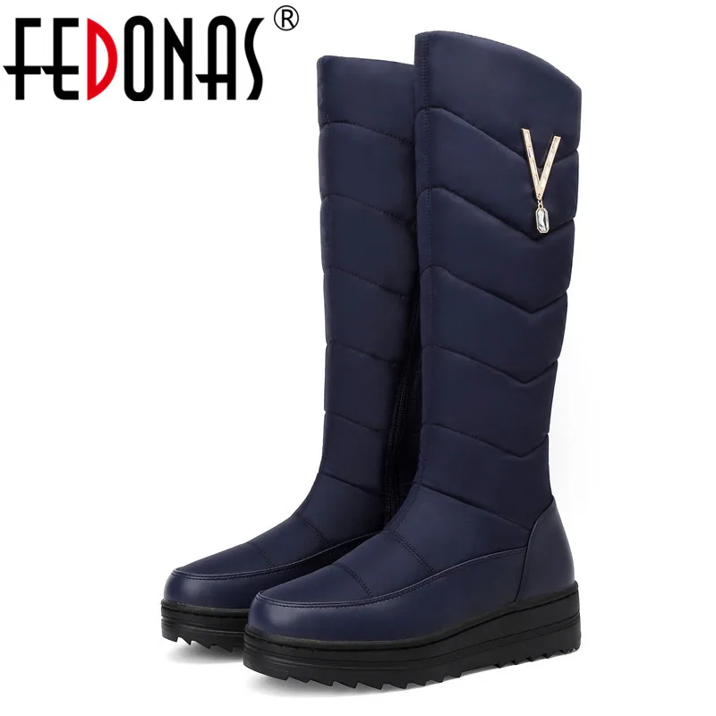 Casual-Shoes Platform-Boots Fedonas-Side Winter Women Zipper Big-Size Knee Party-Basic