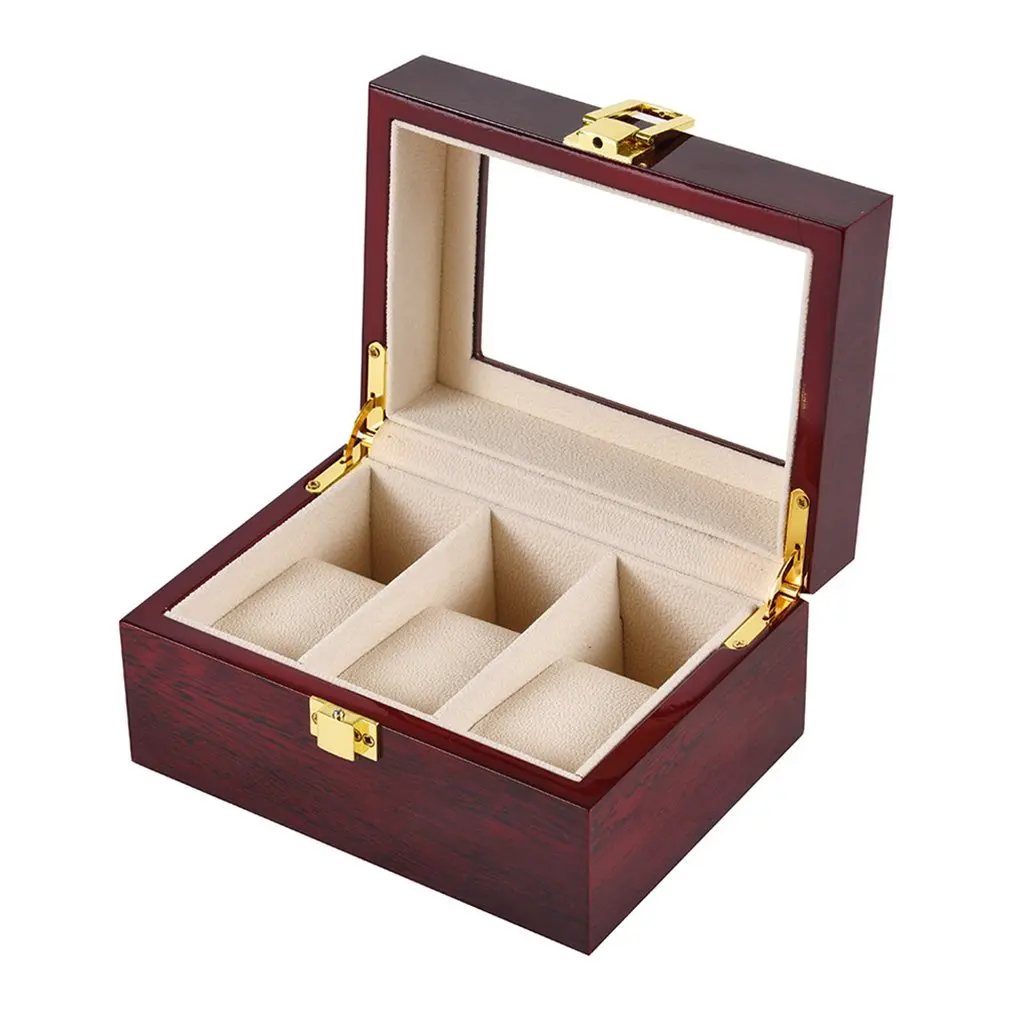 

2/3/5/6/10/12 Slots Watch Box Storage With Red Black Wooden Glass Case Bracelet Display Casket Watches Holder Casket 2.
