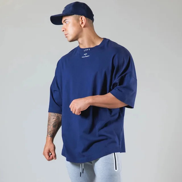 New Summer Running Oversized T Shirt Men s Gym Bodybuilding Fitness Loose Casual Cotton Short Sleeve