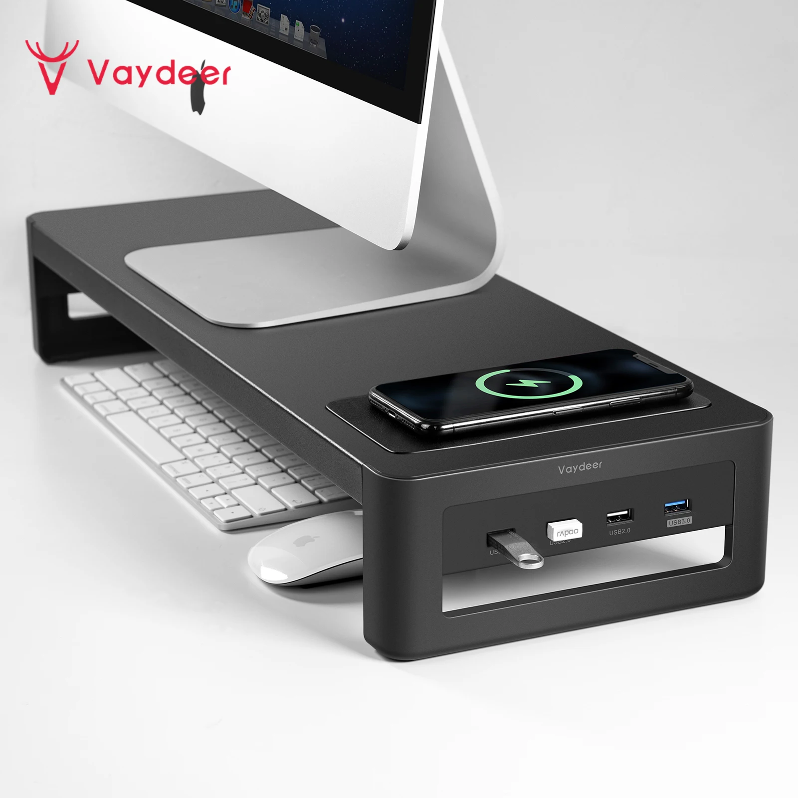 노트북 컴퓨터용 모니터 스탠드 라이저, USB 3.0 허브, 지지대 데이터 전송 및 충전 스틸 데스크 정리함, 신제품