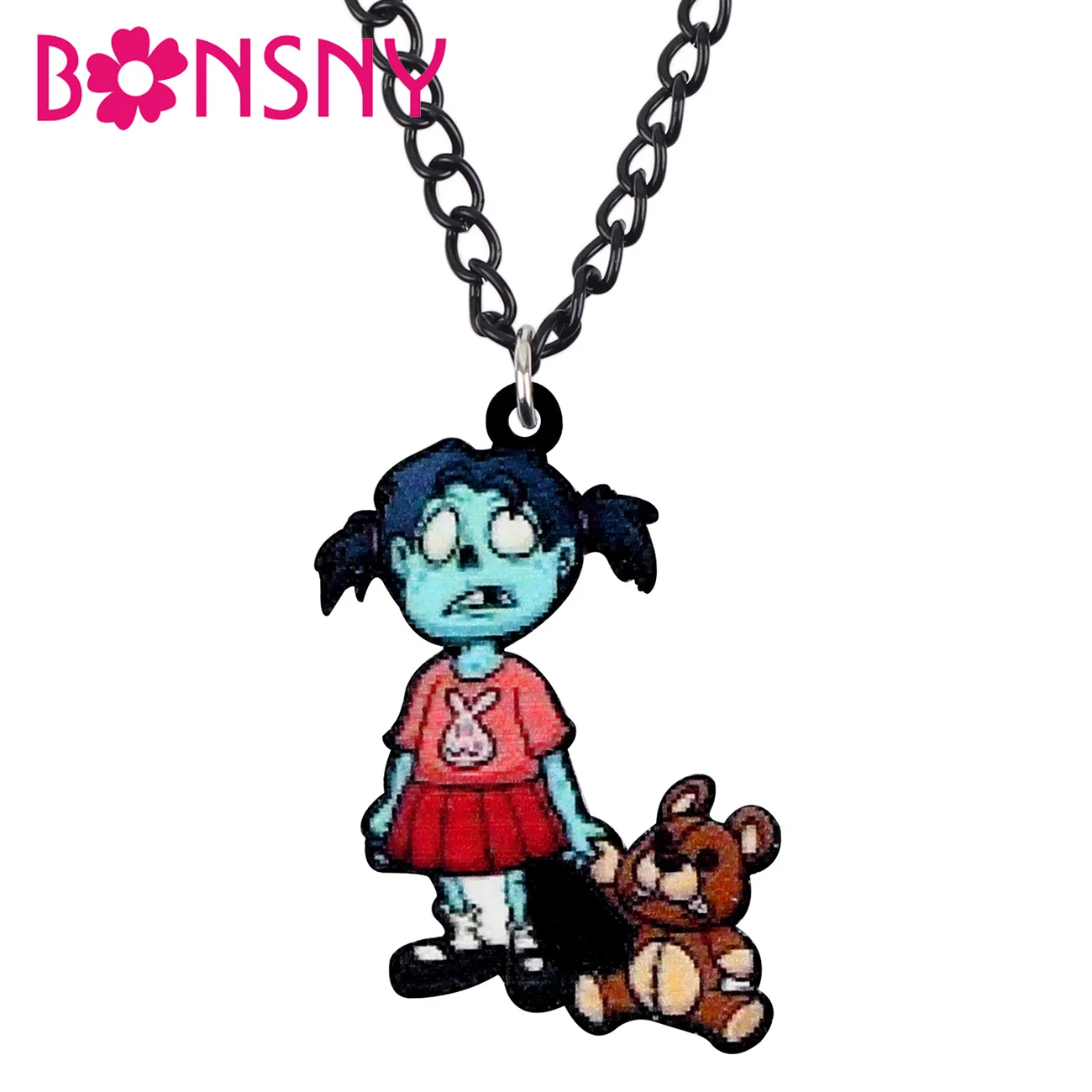 Bonsny акриловые Хэллоуин Зомби девушка медведь ожерелье длинное колье модные