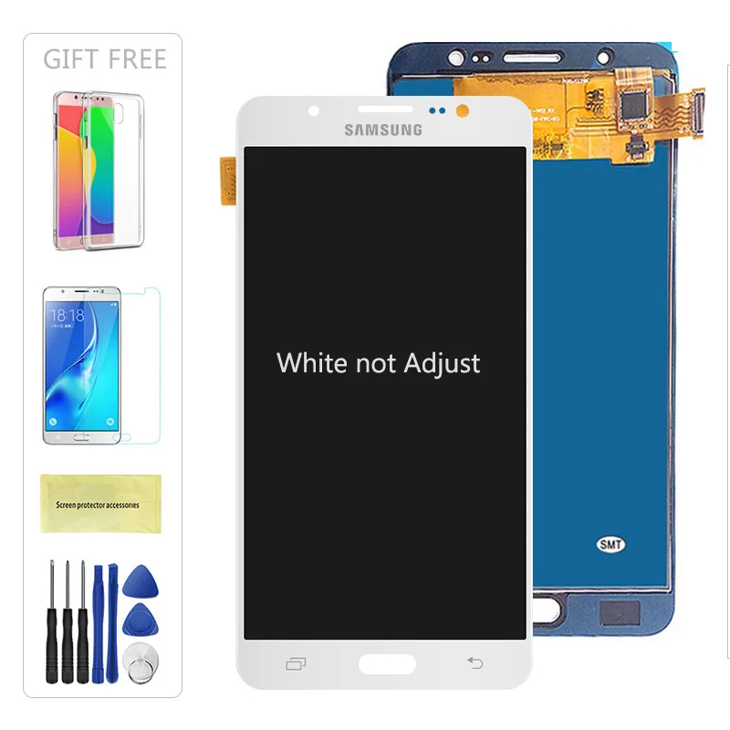 White not adjustable Протестирован для samsung Galaxy J7 J710FN J710F J710M J710 ЖК-дисплей сенсорный экран дигитайзер Регулируемая яркость сборка - Цвет: White not adjustable