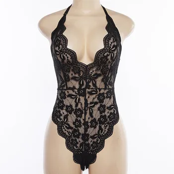 

Women Sleeveless Jumpsuit New Sexy Lace Solid Color Hanging Neck Bandage Halter Summer Fashion Casual Party Daily Playsuits#Z